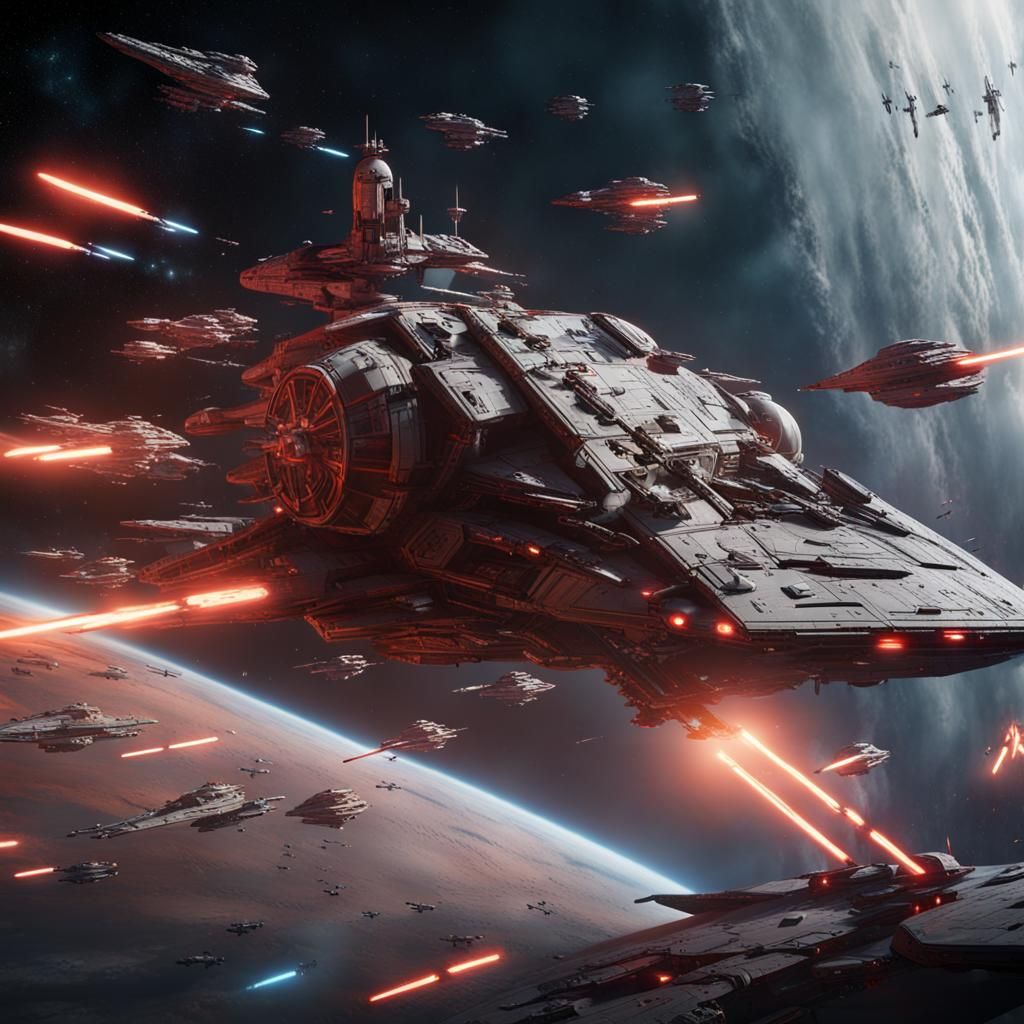 Star Wars Ship Battle in Space: Detailed Matte Painting