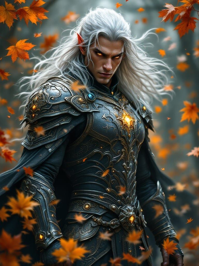 Elven Warrior in Autumn Landscape, Fantasy Art