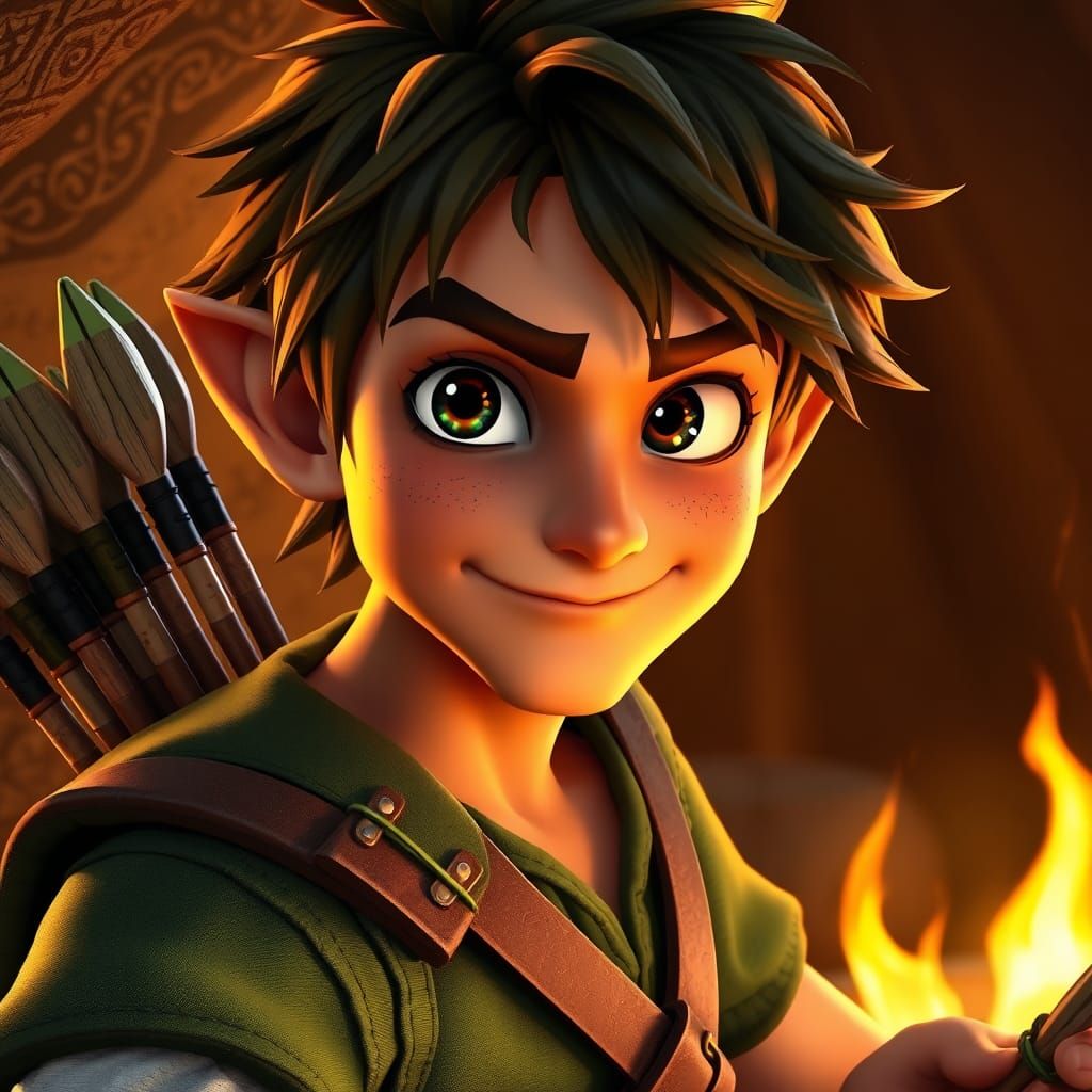 Charismatic Outlaw Archer Portrait in 3D Animation Style