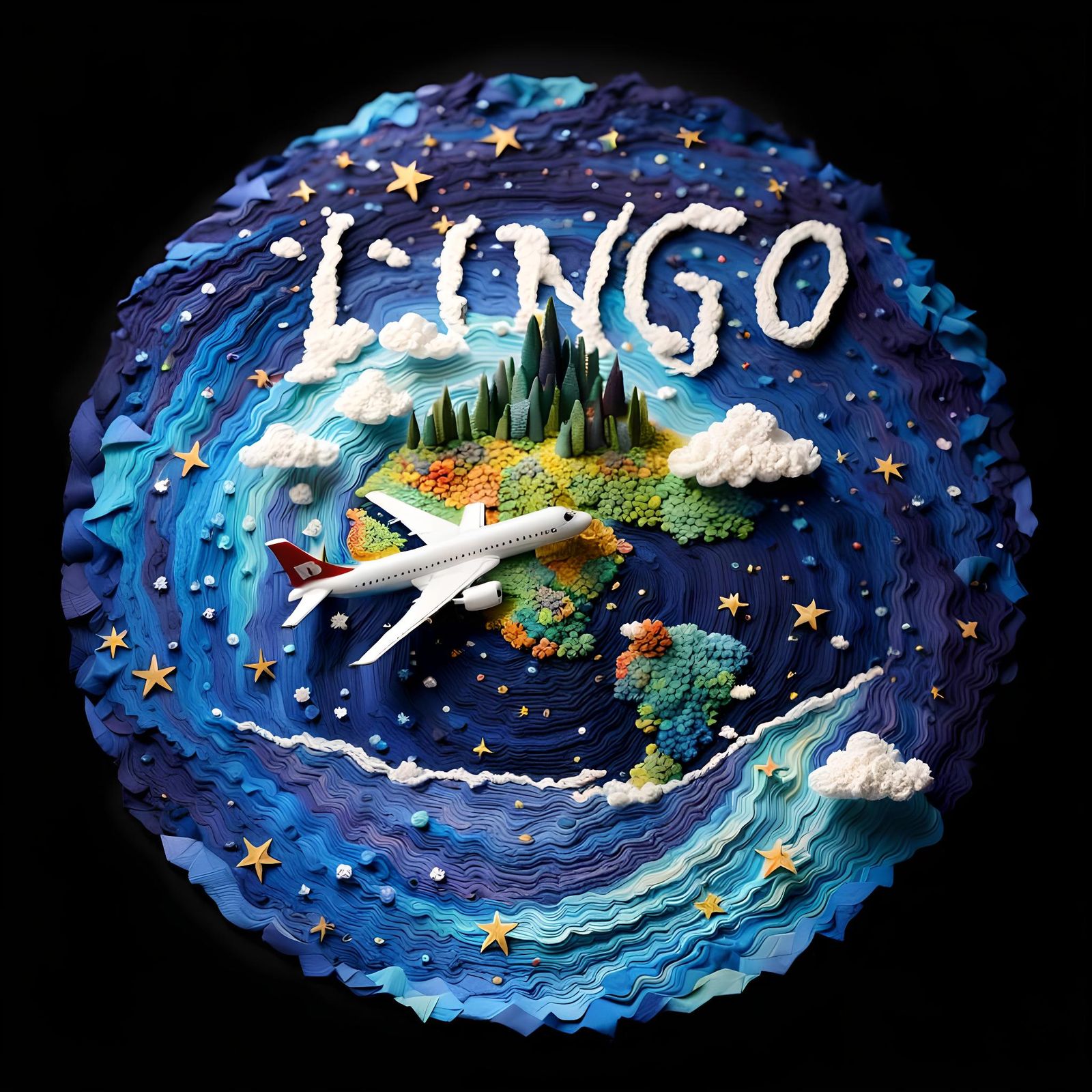 Magical Paper Islands Flight in Naive Art Style