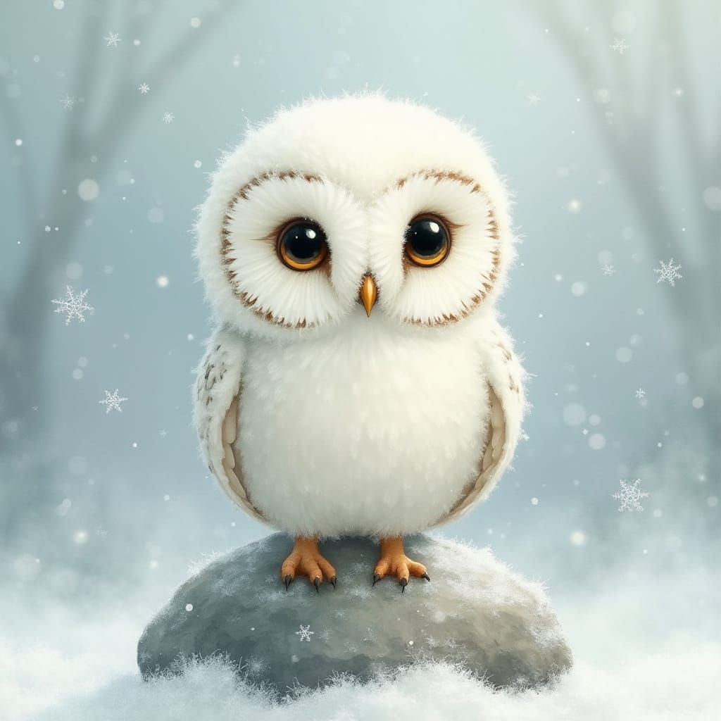 Whimsical Snowy Owl in Frosty Wonderland