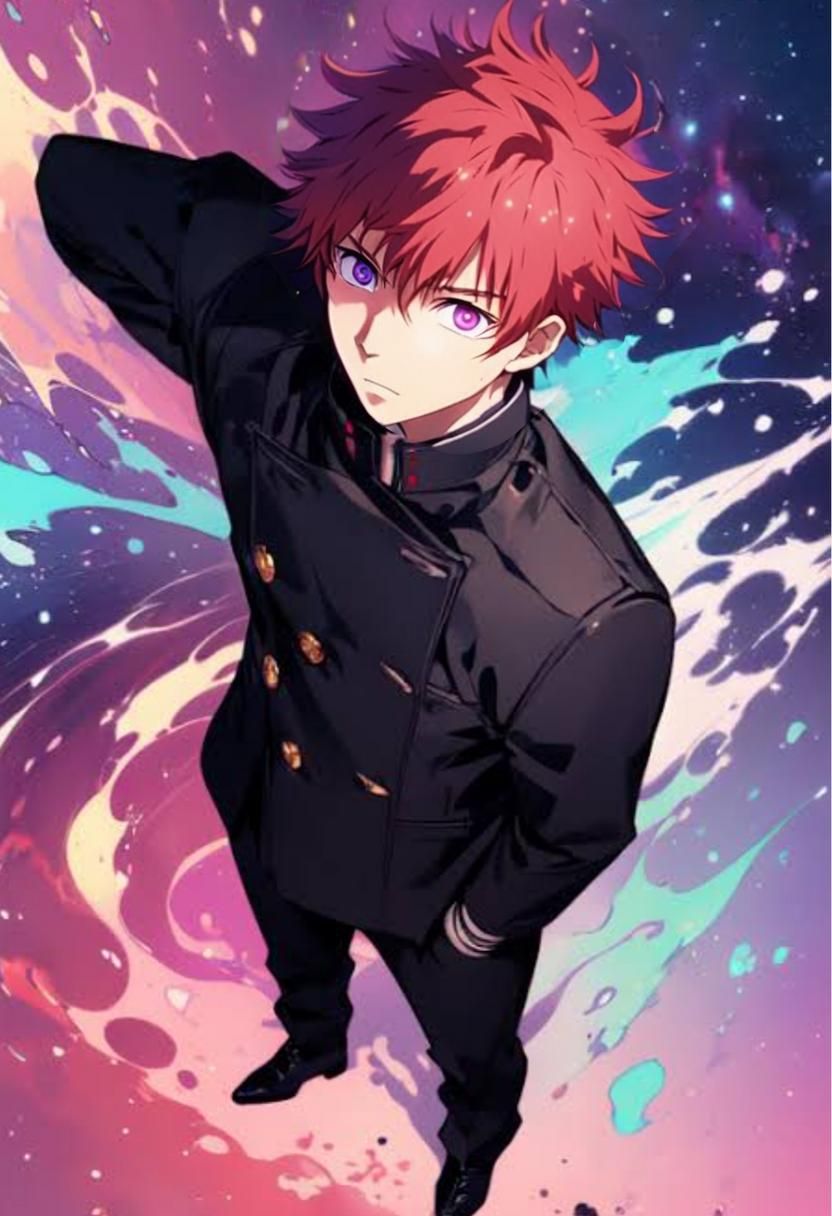 Student with Scarlet Hair in Ethereal Outer Space