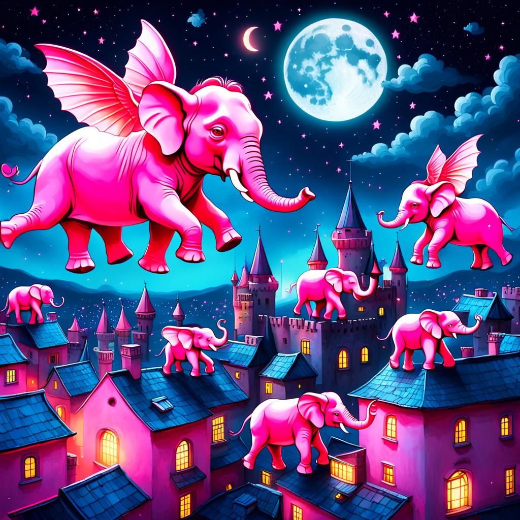 Magic pink flying elephants