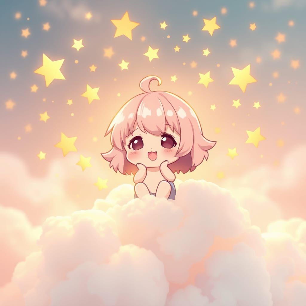 Whimsical Pastel Chibi Scene in Kawaii Style