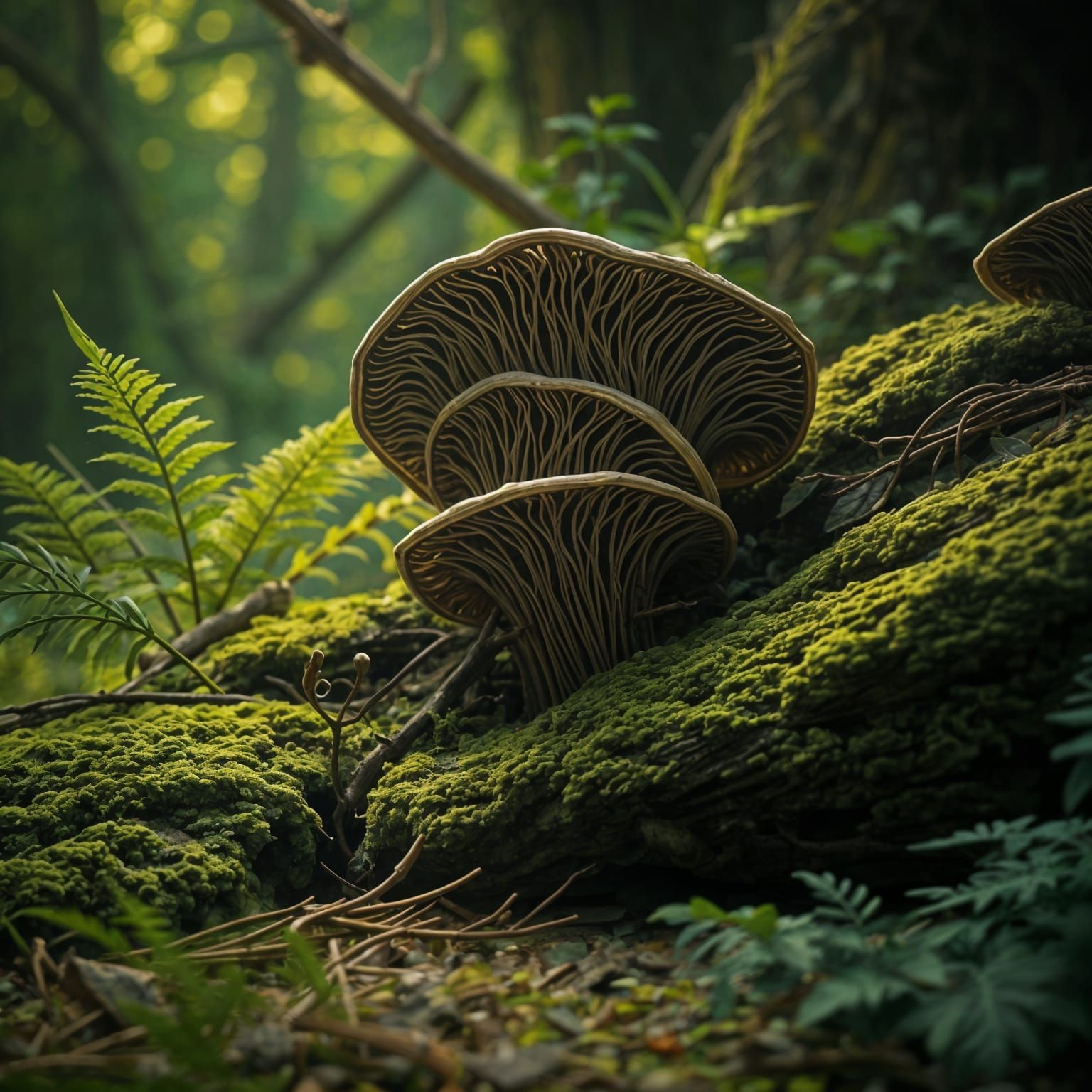 Surreal Garden Scene with Giant Fungus in Hyperdetailed Clos...