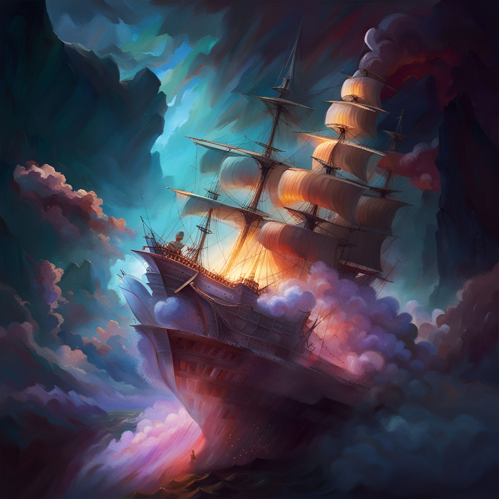 Spanish Galleon Navigating a Nebula