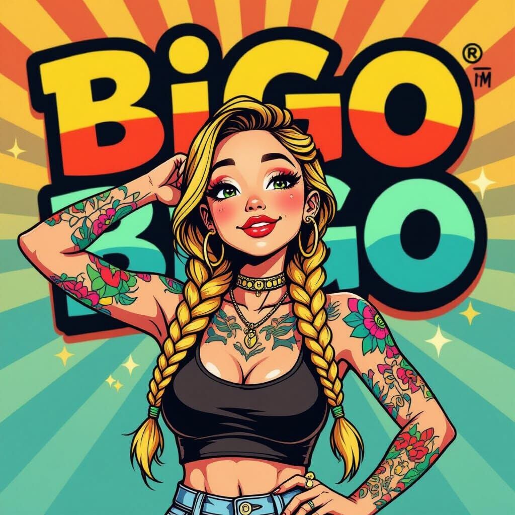 Girl with Gold Braids Cartoon in Pop Surrealist Style