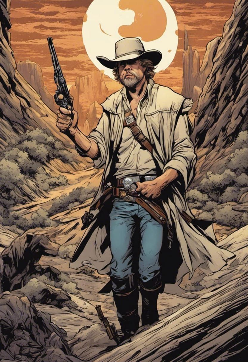 Luke Skywalker as Cowboy in Comic Book Art Style