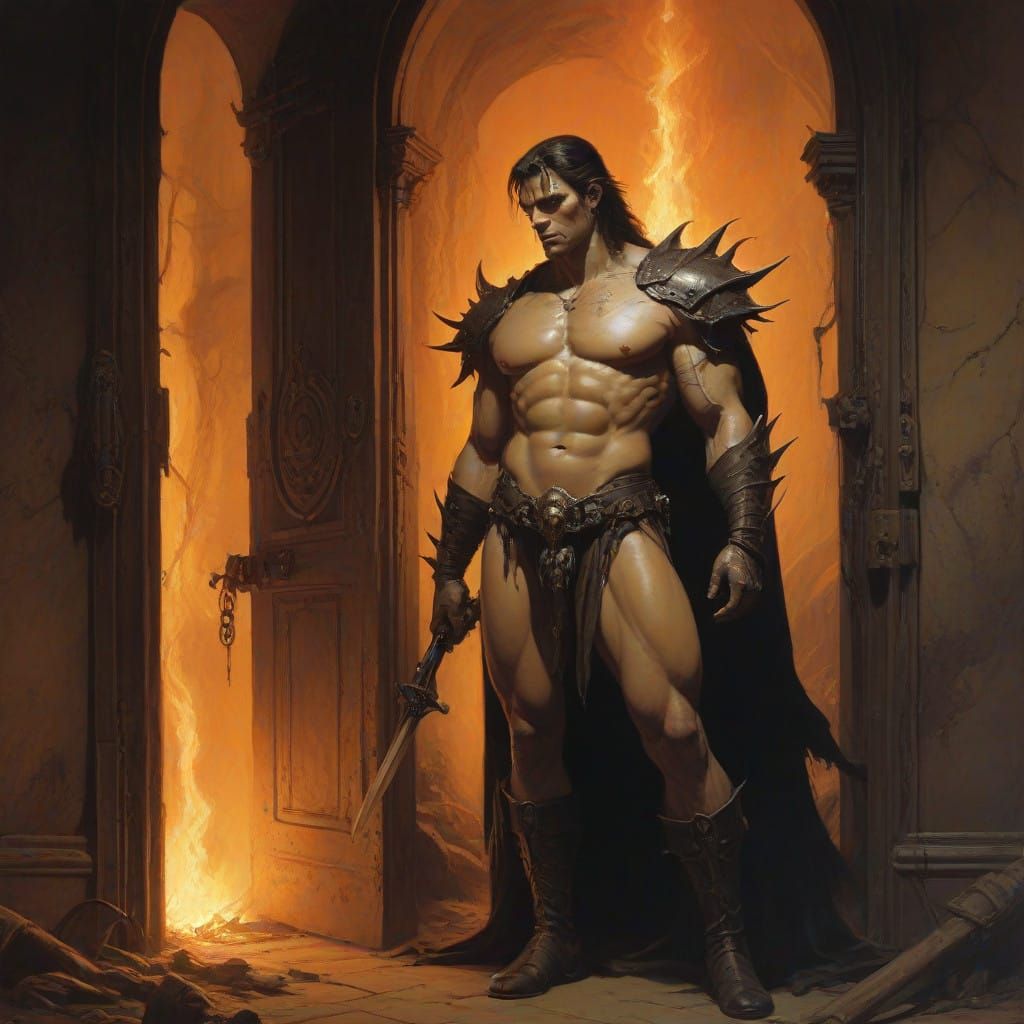 Tall Man Standing Before Gates of Golden Light