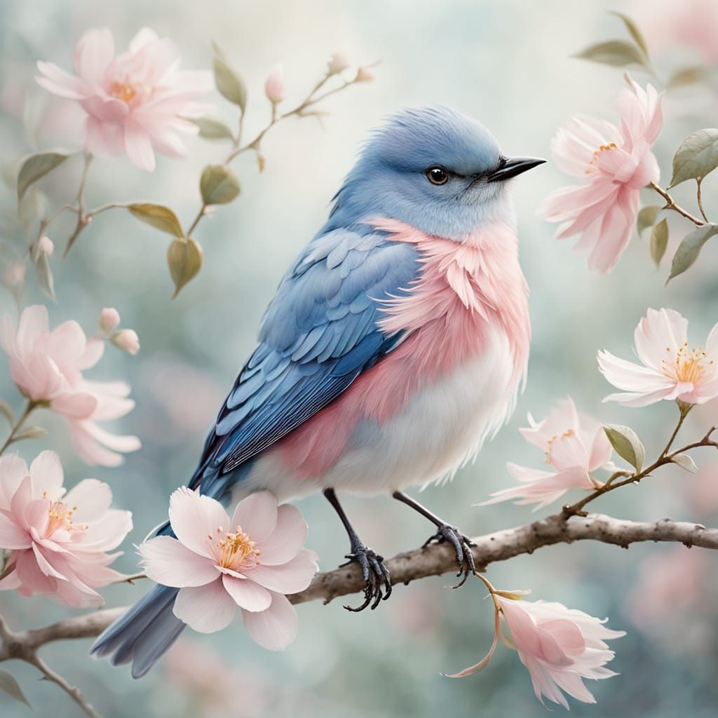 Whimsical Watercolor Flower and Bird Scene