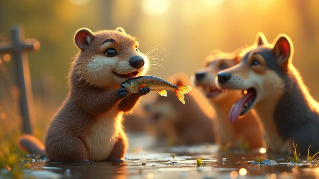 Cute Muskrat Whispers Sweet Nothings to Guarding Dogs