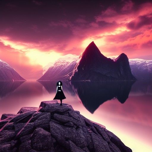 Goth at Fjord Sunset: 8K Unreal Engine Panorama