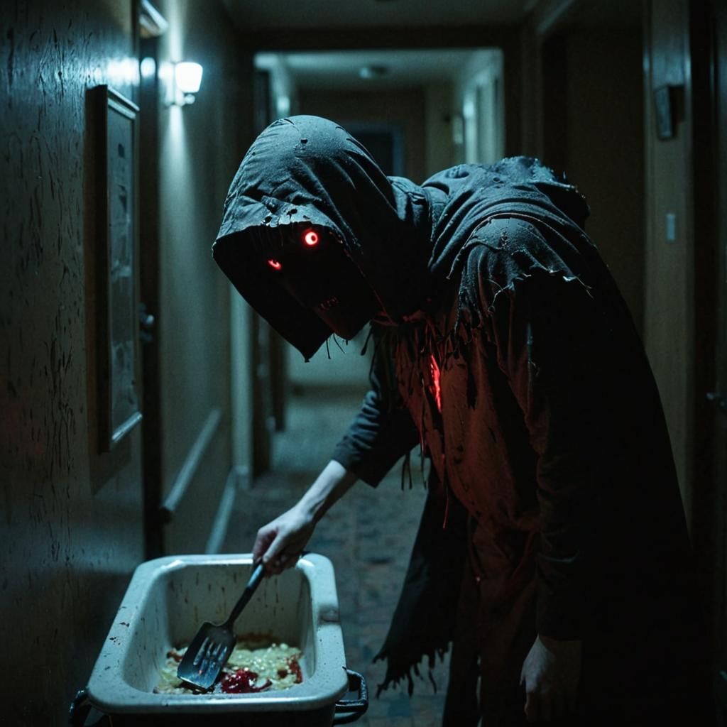 Eerie Hash Slinging Slasher in Dark Cloak