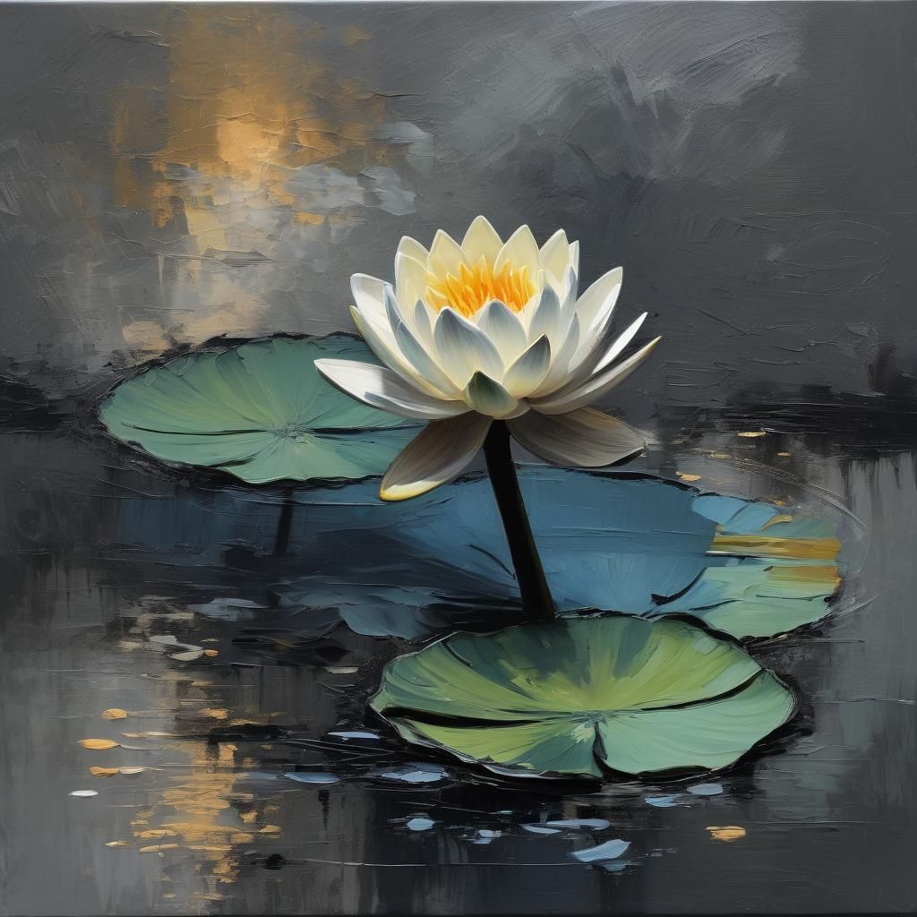 Abstract Impasto Water Lily with Golden Light