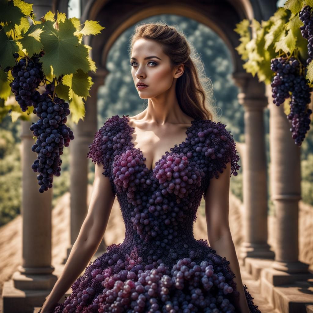 Woman in Grape Dress, Hyperrealistic 64MP Image