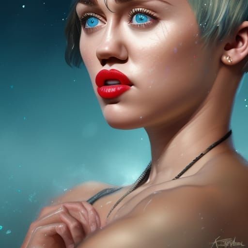 Miley Cyrus as Flipper: Hyperdetailed Portrait