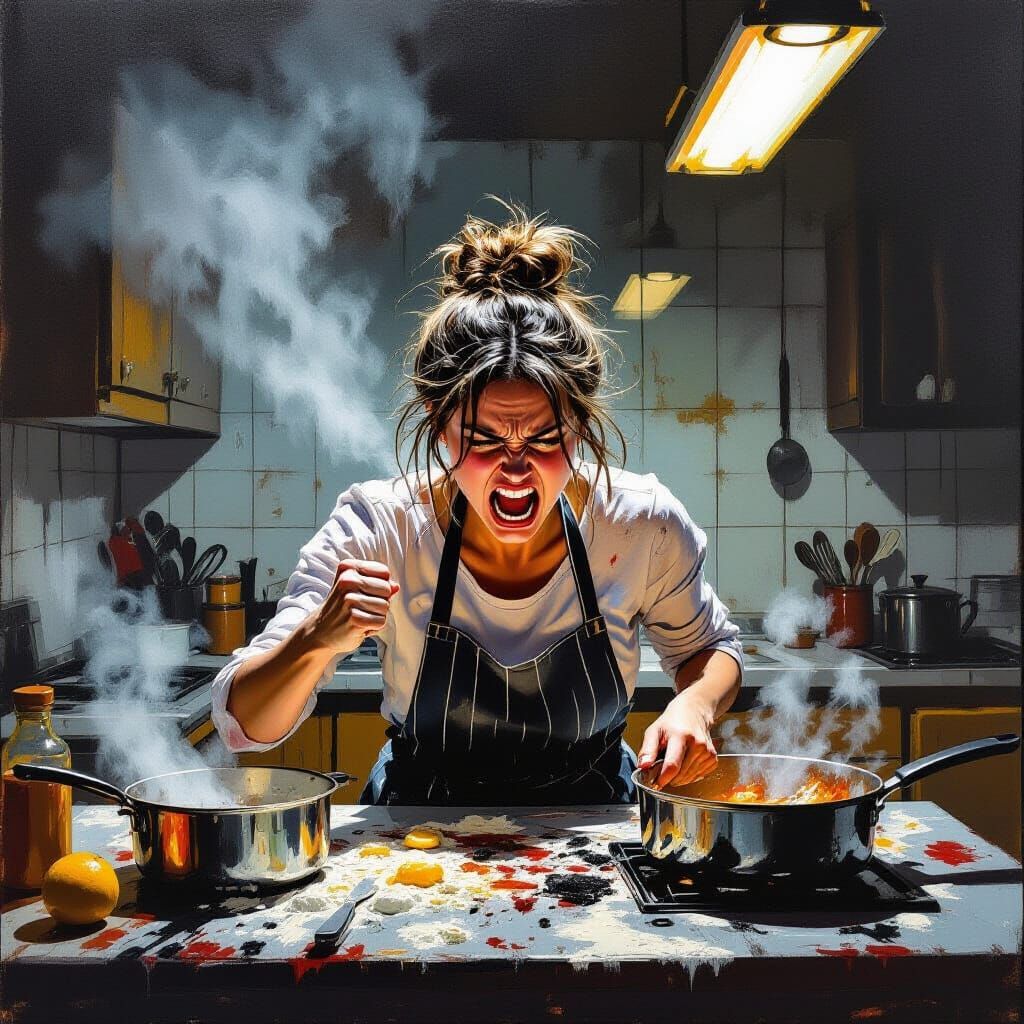 Angry Woman Frustrated by Kitchen Disaster