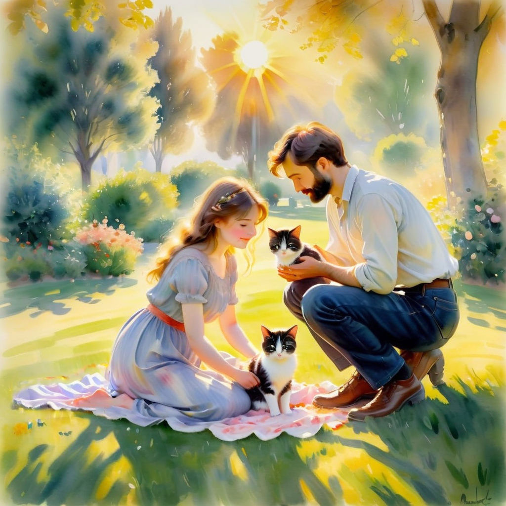 A Family of Four in a Vibrant Pastel Masterpiece