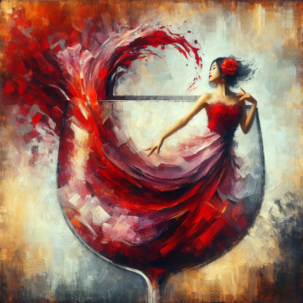 Wine Glass Flamenco Dancer in Romantic Oil Painting