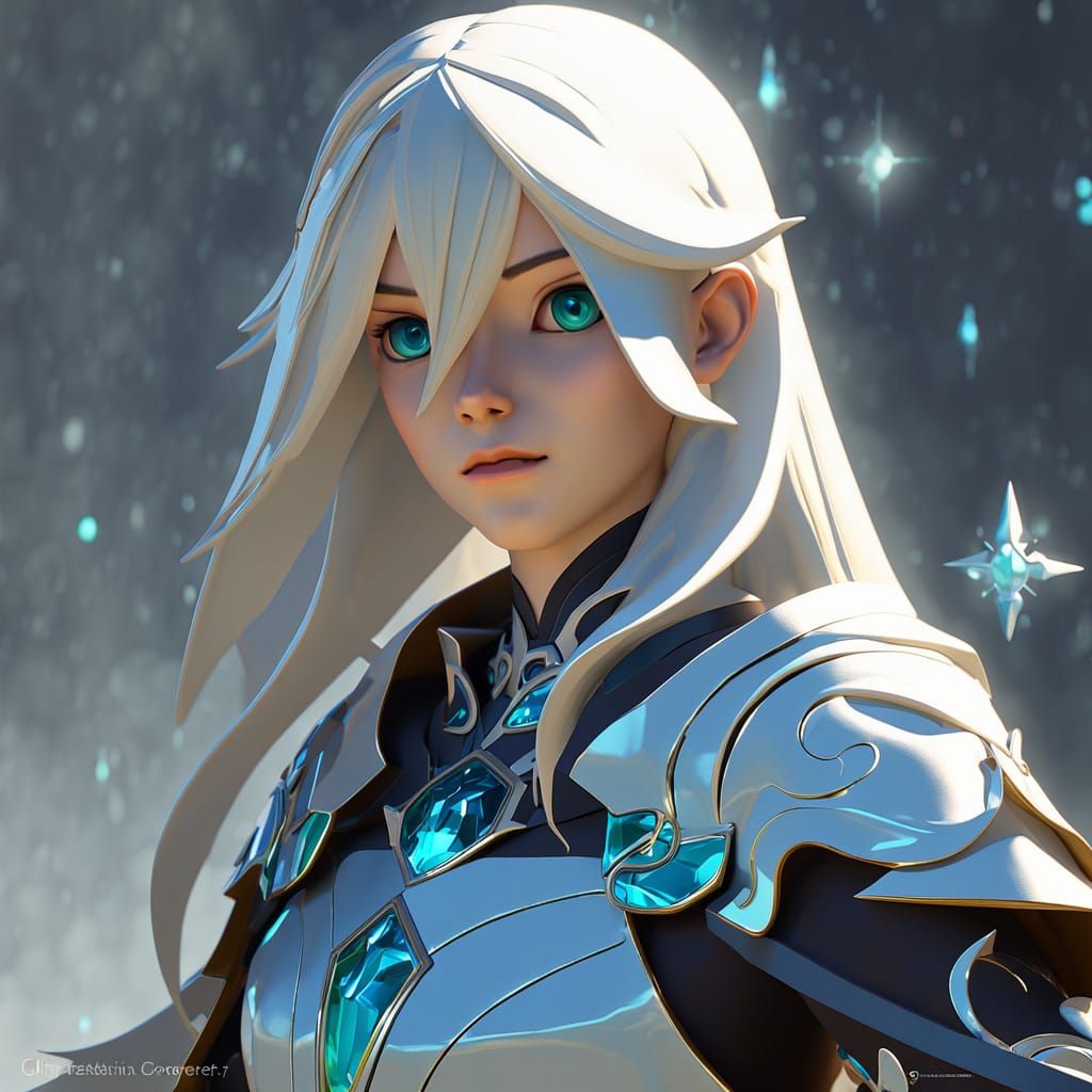 Anime Female Knight with Sparkling Eyes