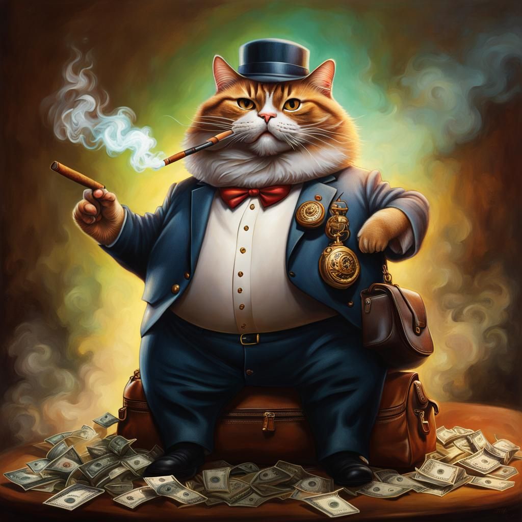 Fat Cat Businessman Smoking Cigar: Hyperrealistic Concept Ar...