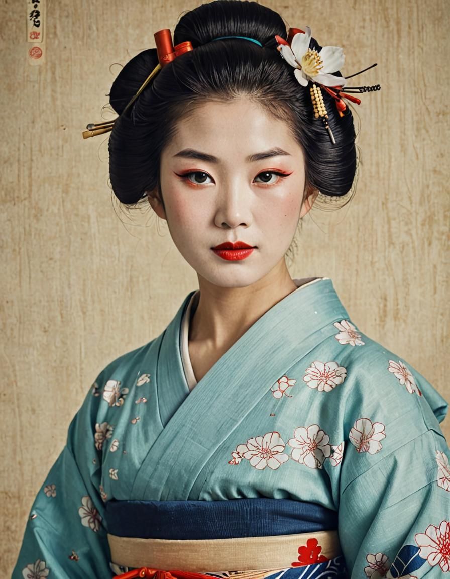 Elegant Geisha Portrait in Ukiyo-e Style