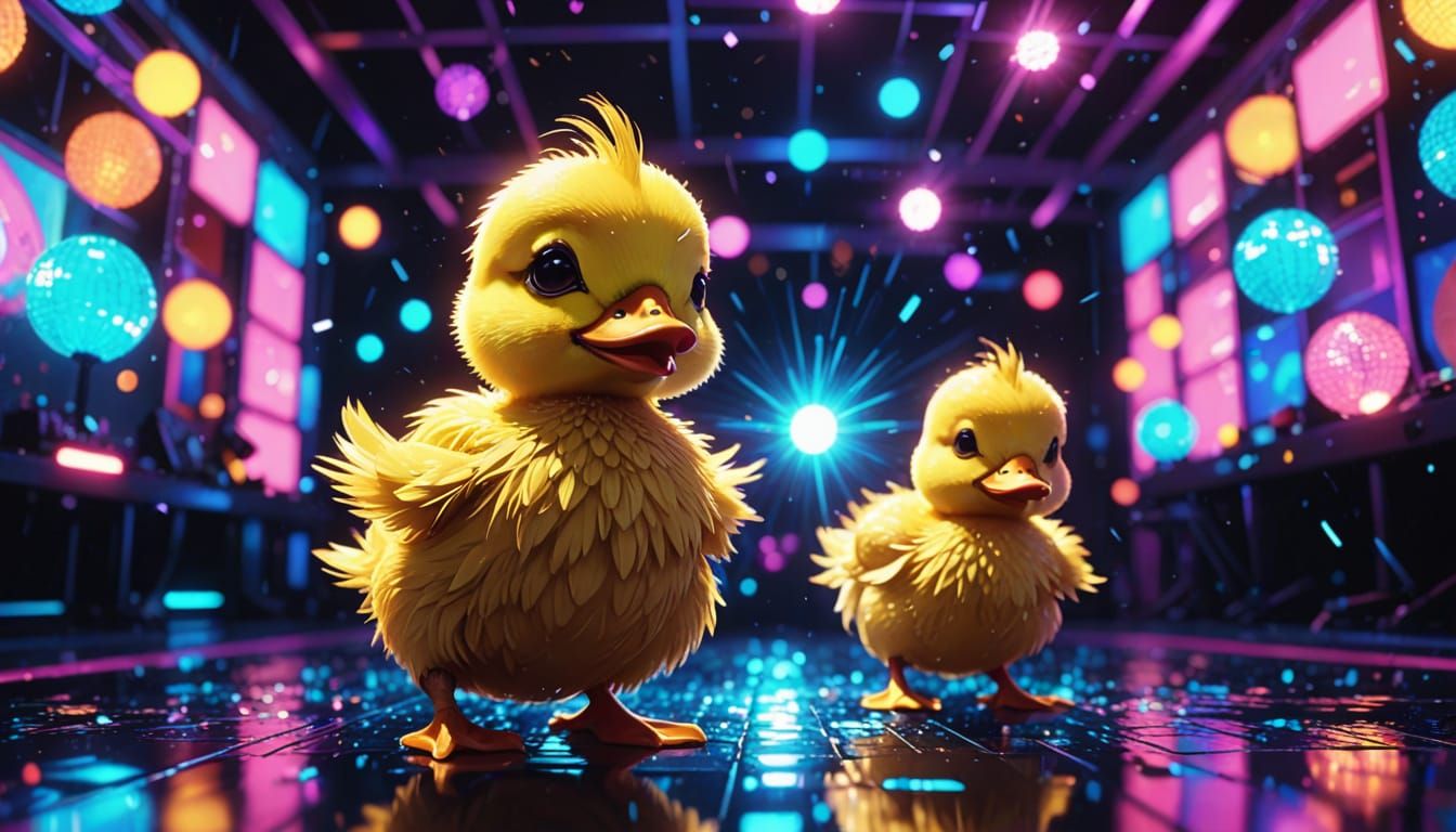 Anime Duckling Dances in Neon Disco