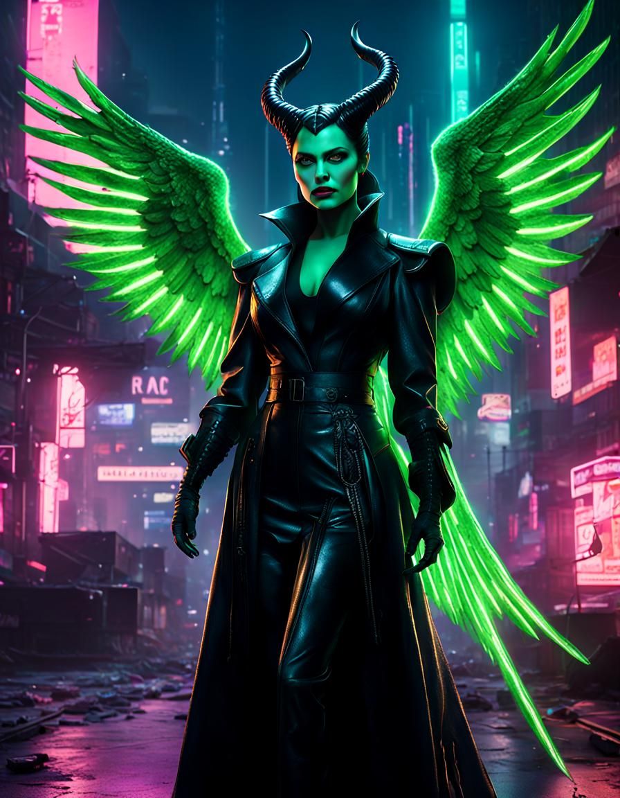 Goddess Angel Maleficent in Cyberpunk 2099 Style