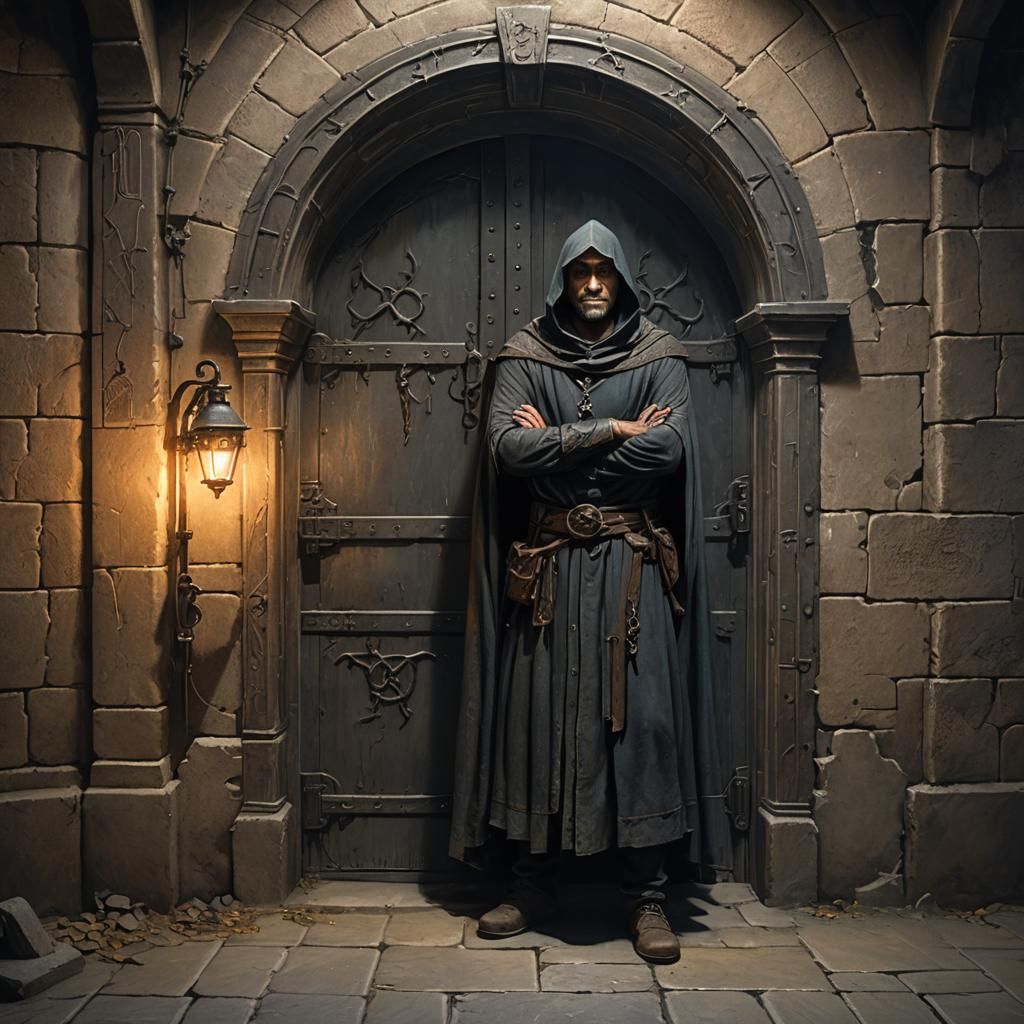 Medieval Tomb Crypt with Cloaked Figure, Matte Painting