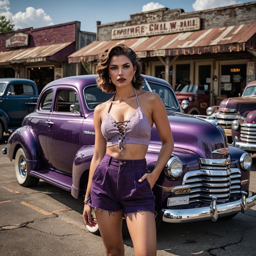 Confident Woman with 1940s Chevy Coupe Portrait