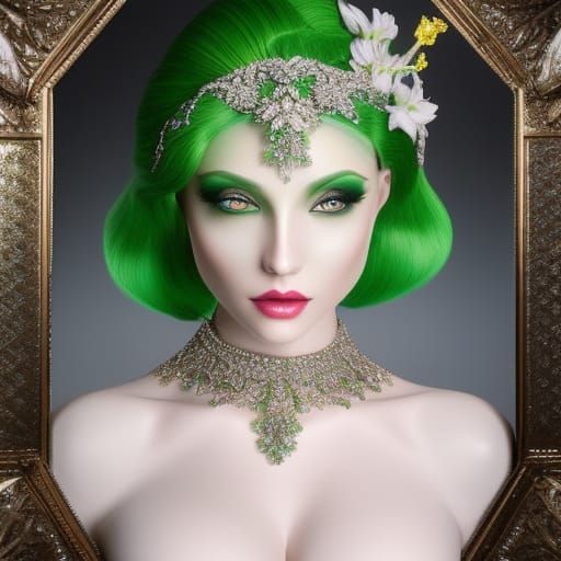 Elegant Alien Woman in Haute Couture: Hyper-Realistic Portra...