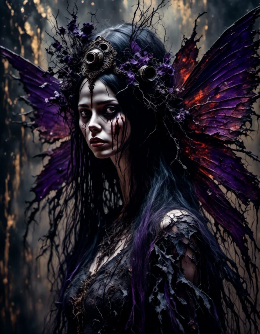 Gothic Fairy with Gas Mask in Hyperrealism