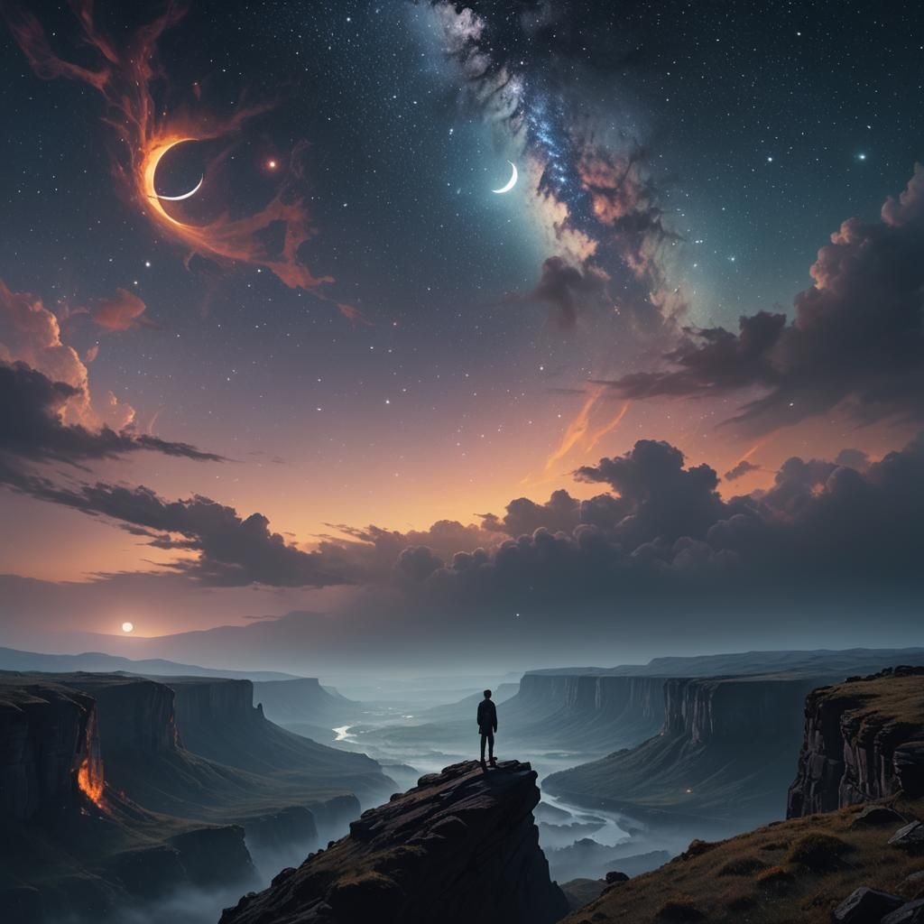 Lone Figure Gazing at Starry Night Sky