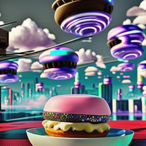 Cyberpunk Cityscape Made of Candy and Cakes