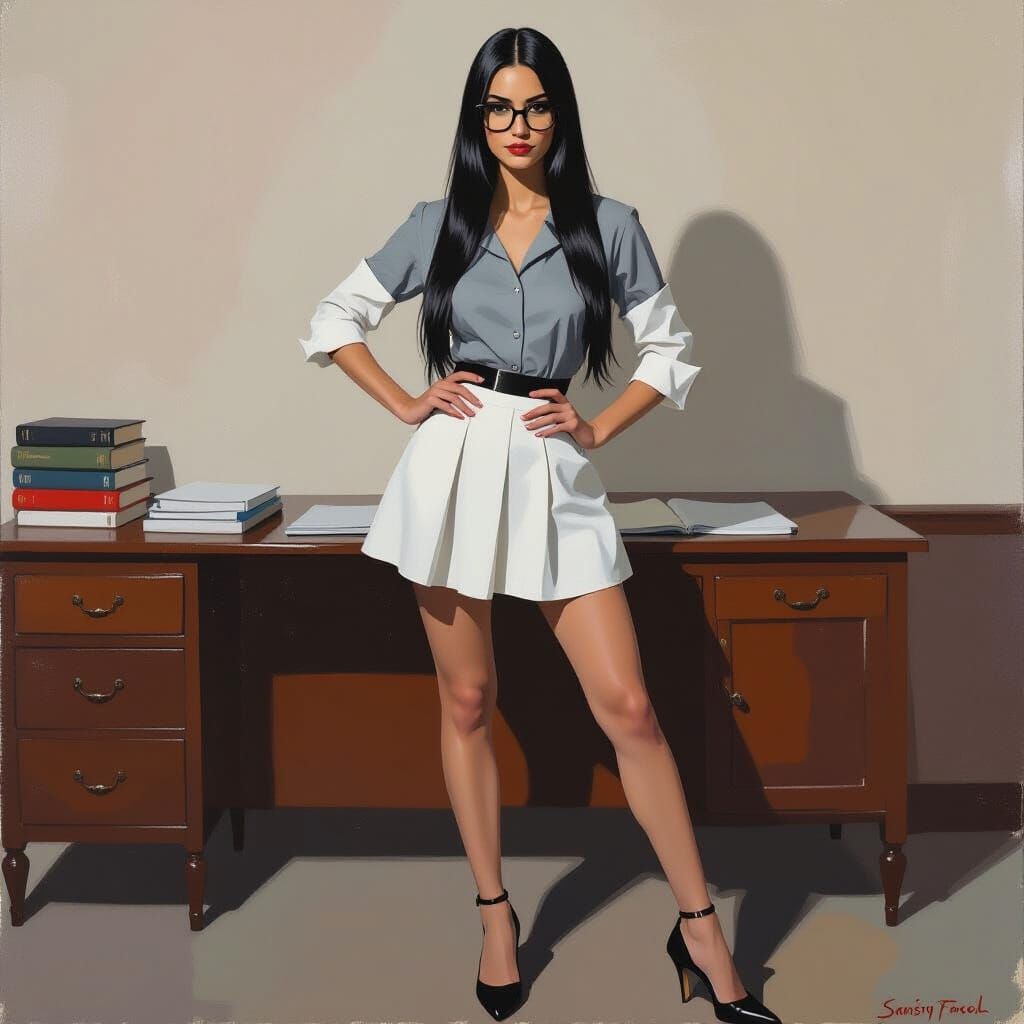 Confident Teacher in Expressive Oil Painting Style