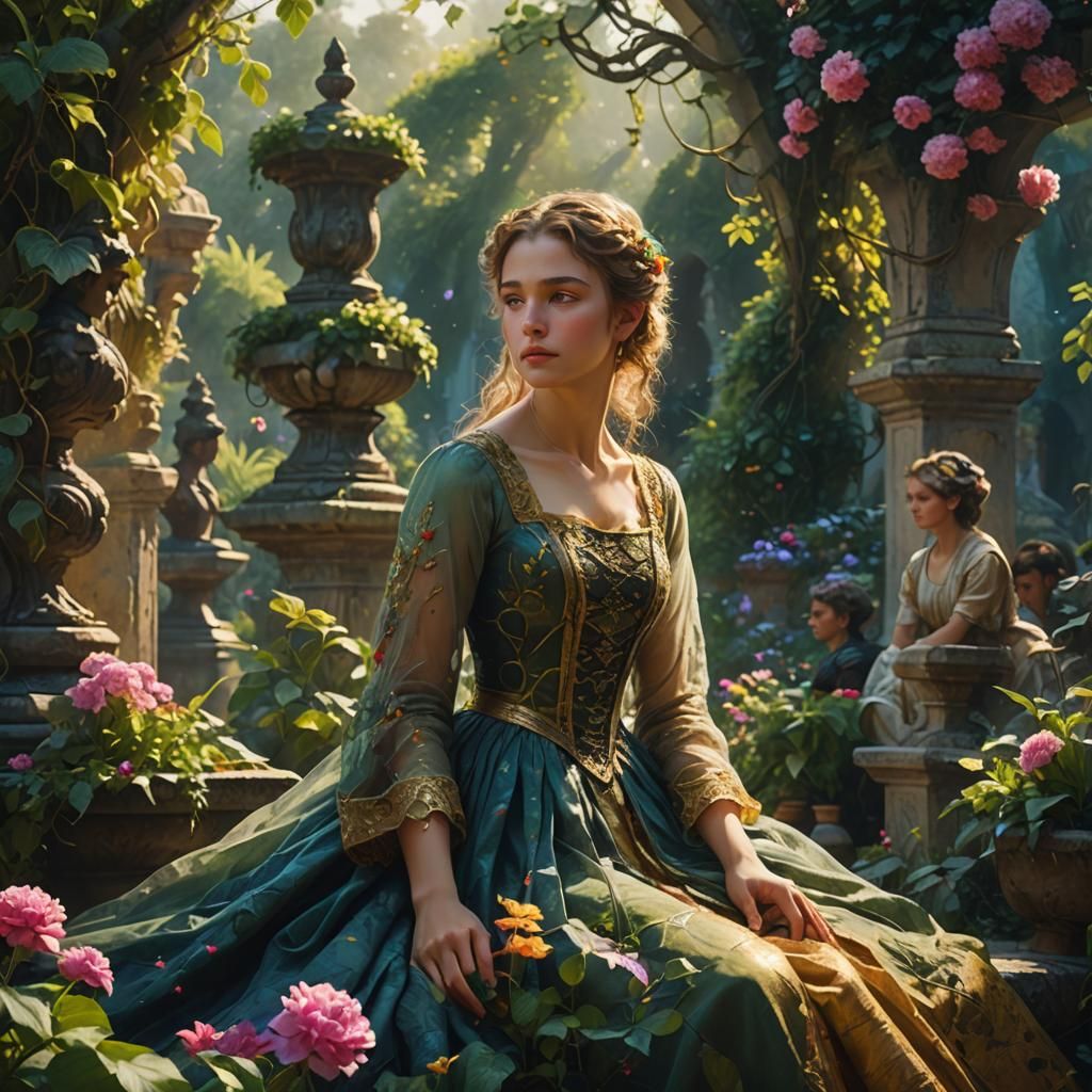 Fantasy Garden Girl: Matte Painting in Repin Style