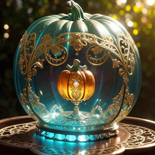 Ornate Glass Pumpkin with Gems and Filigree