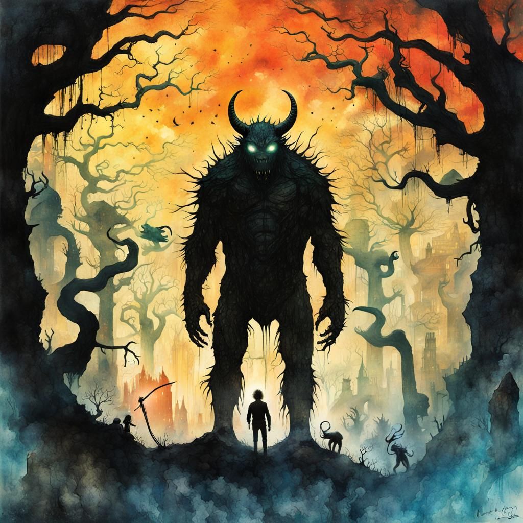 Surreal Night Monsters in Double Exposure Collage