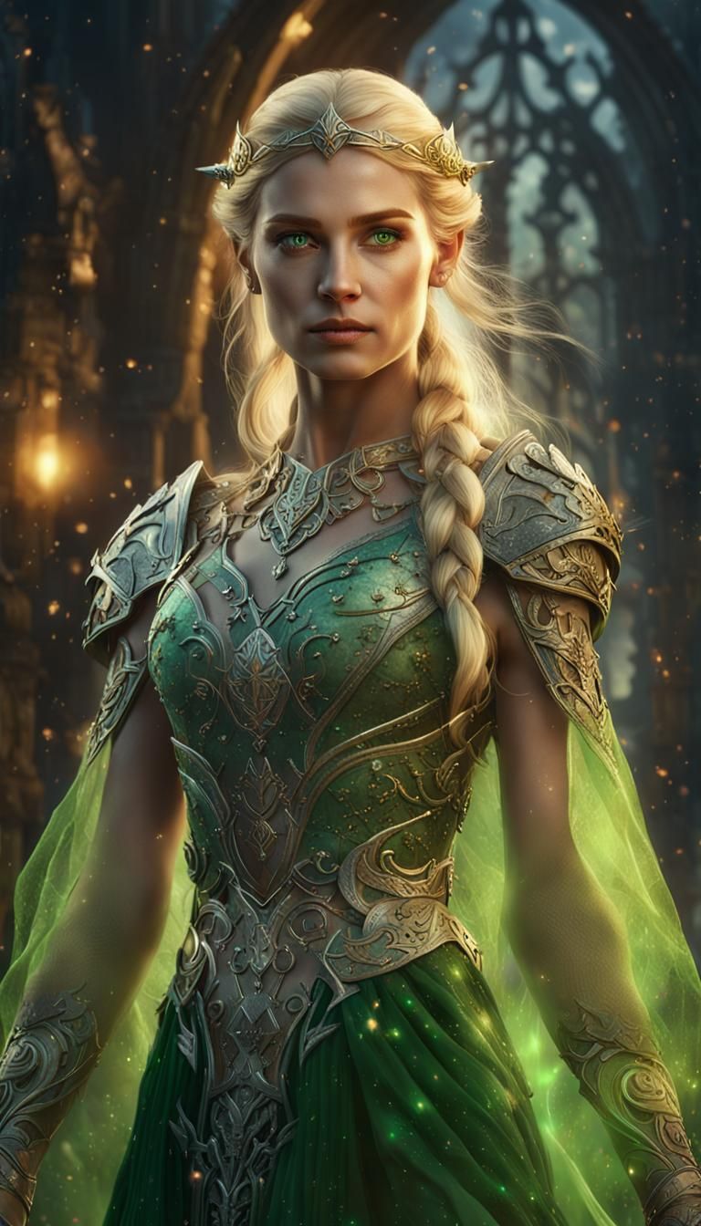 Blonde Warrior with Elven Saber, Digital Art