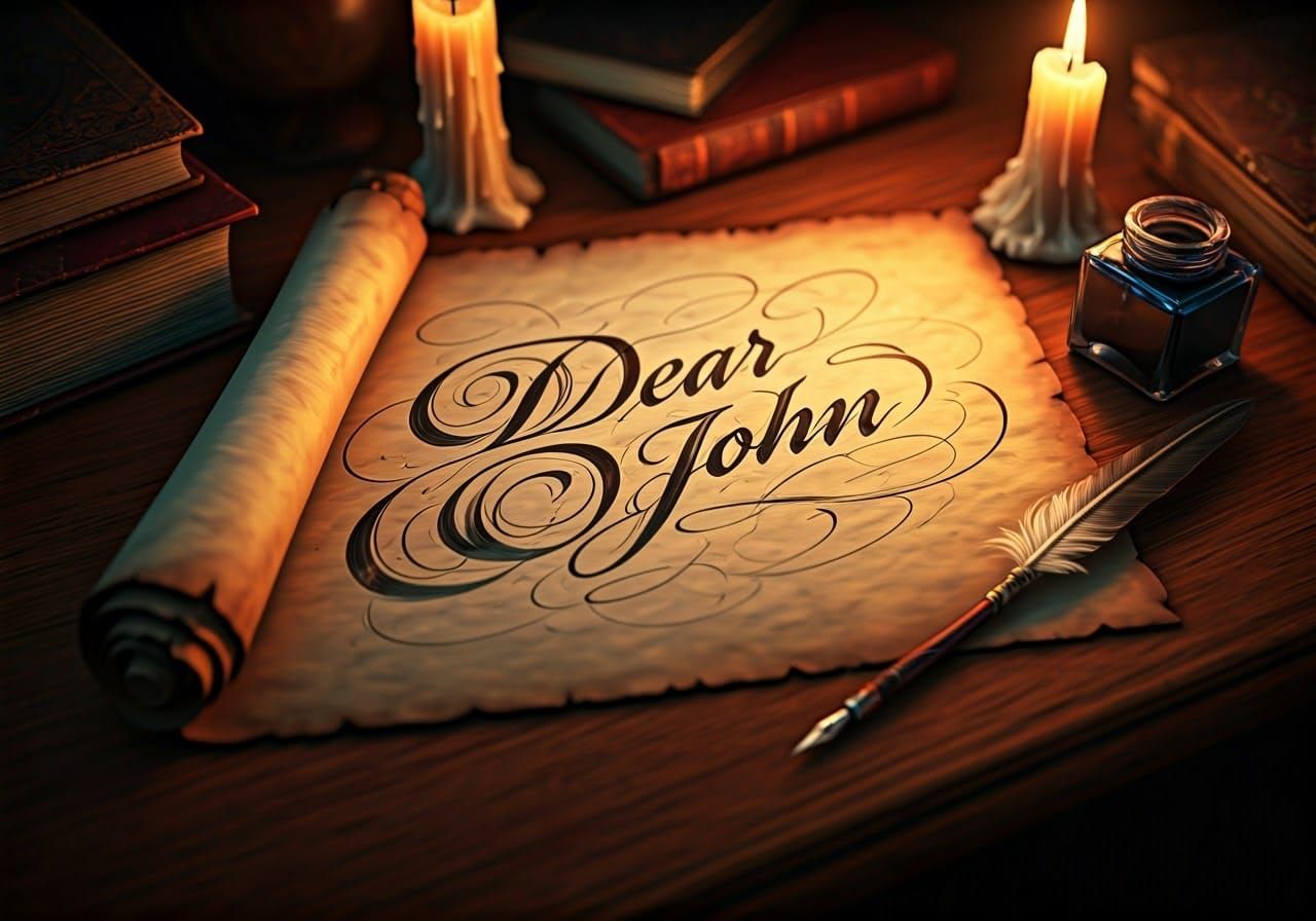 The Word "Dear John" written in ornate Brush Script calligra...
