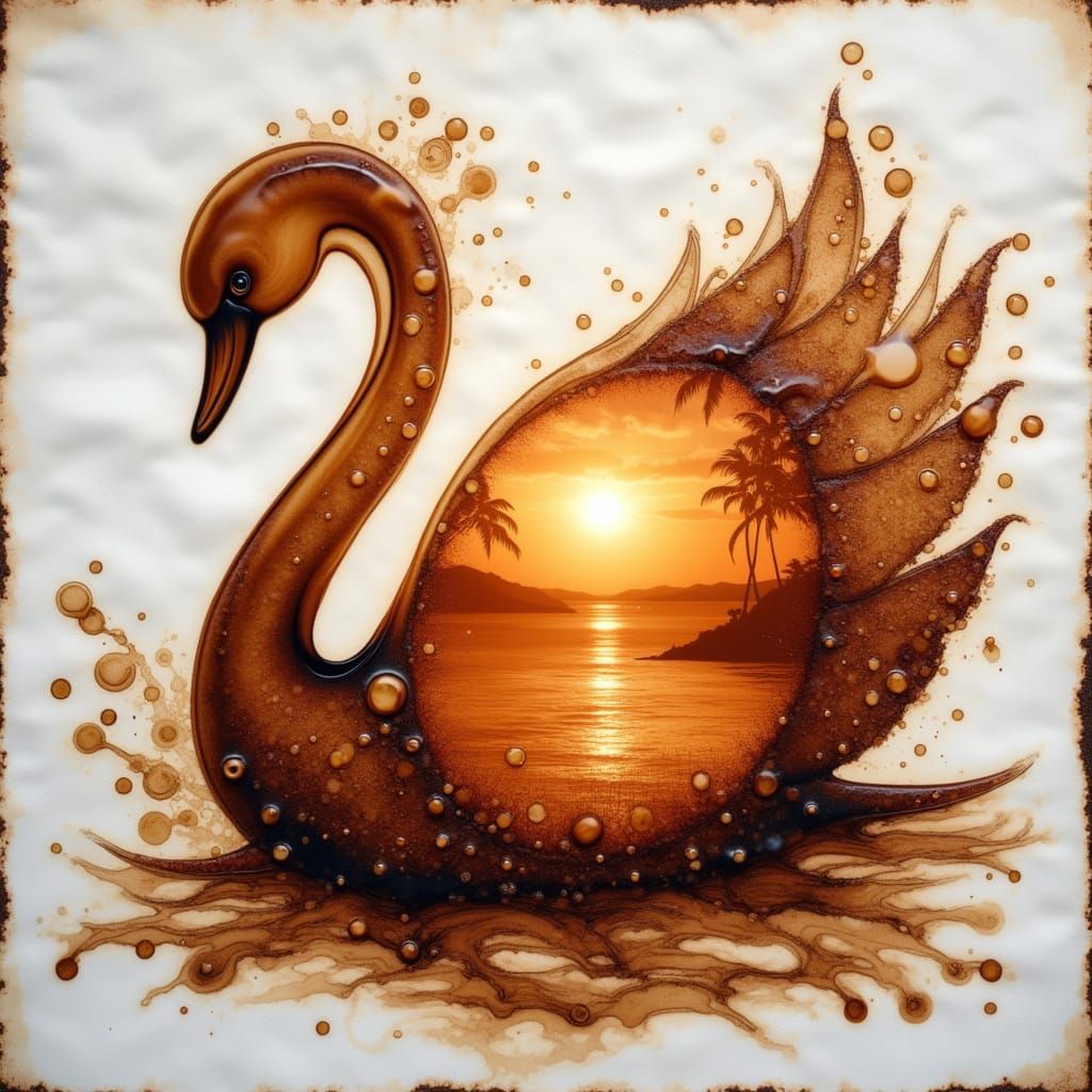 Glass Swan Double Exposure with Hawaiian Sunset