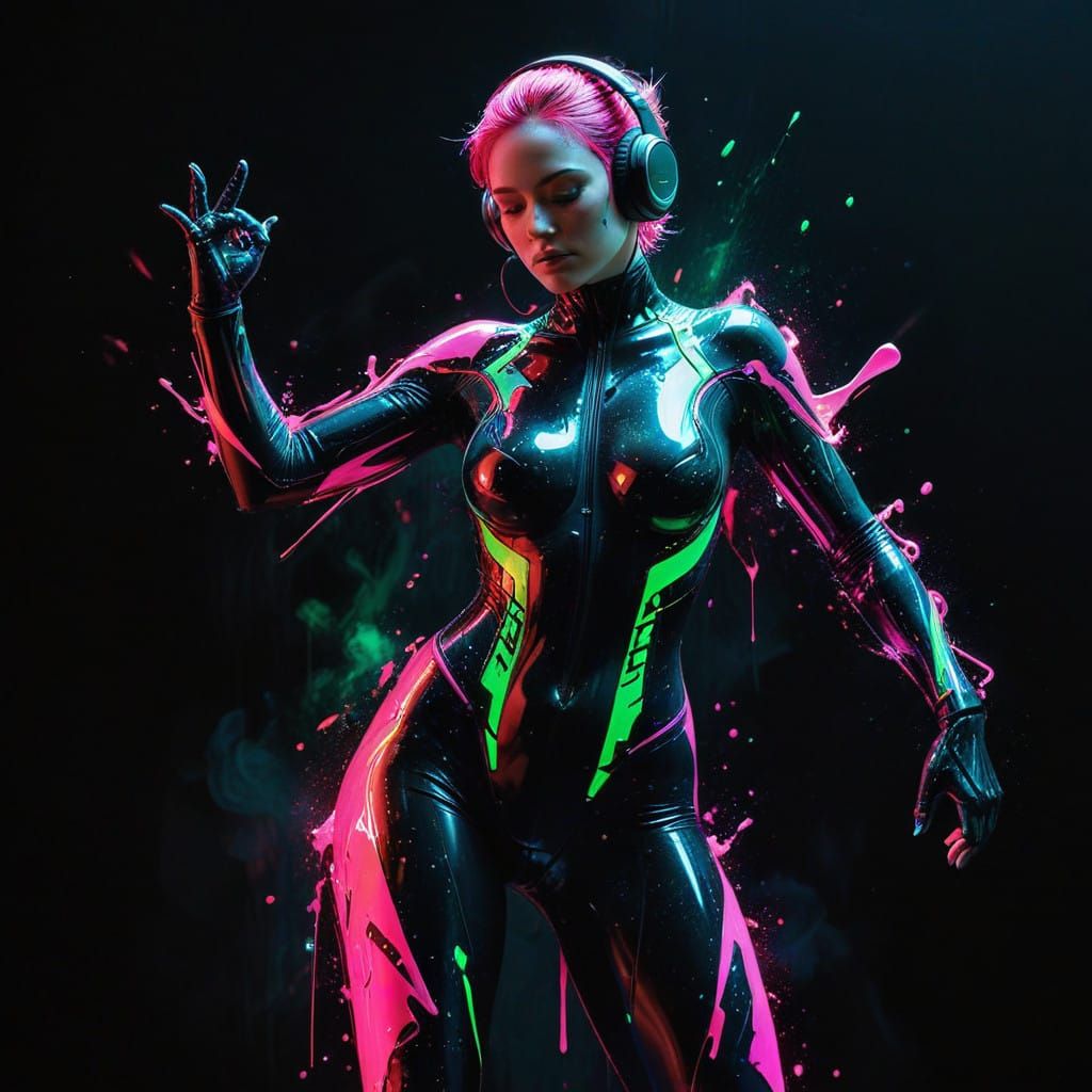 Vibrant Futuristic Dancer in Neon Pink and Green