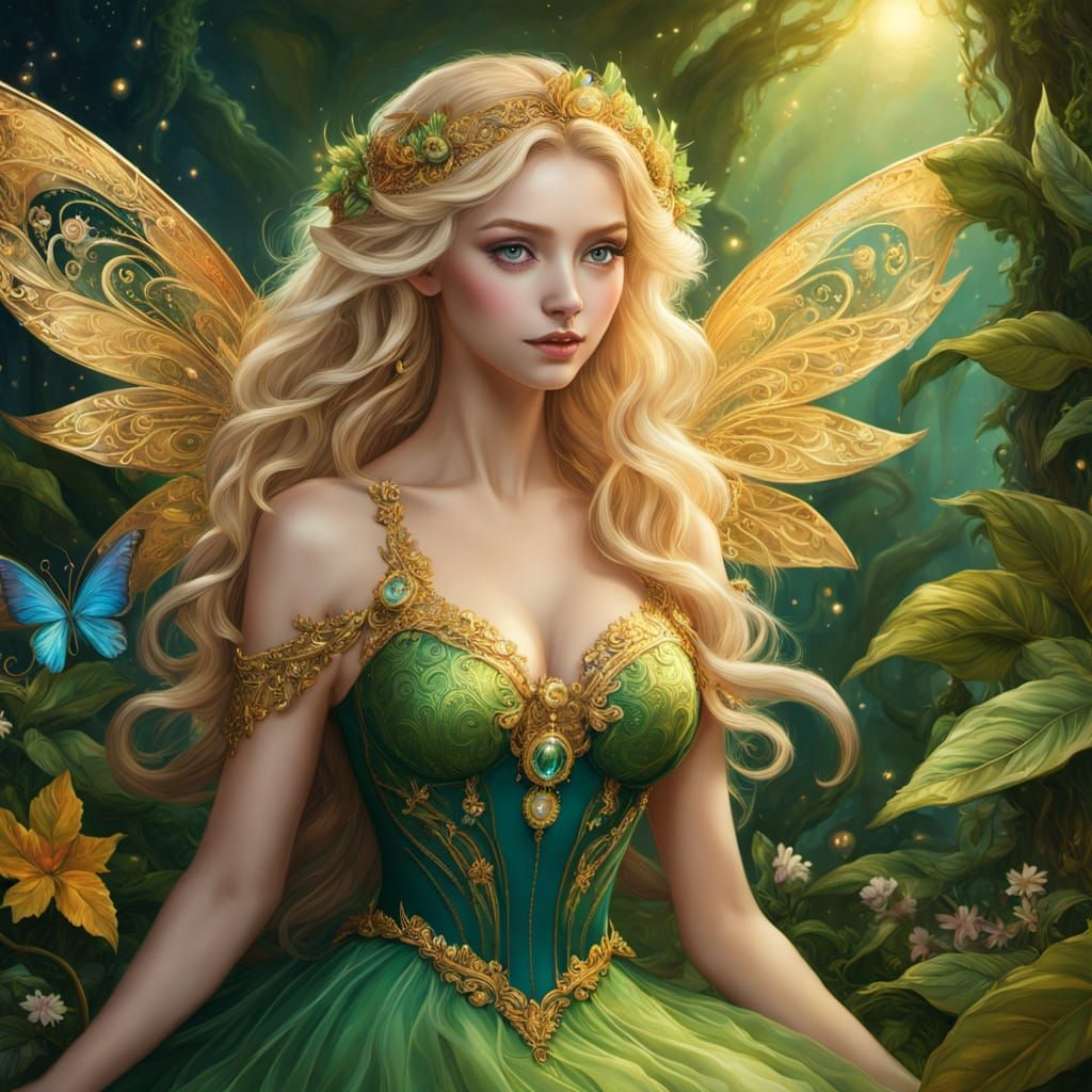 Enchanting Fairy with Sparkling Wings in Golden Hour Glow