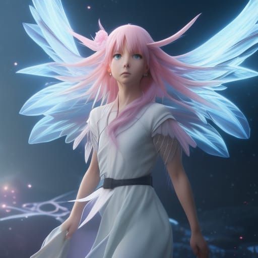 Pink-Haired Fairy in Studio Ghibli Anime Style