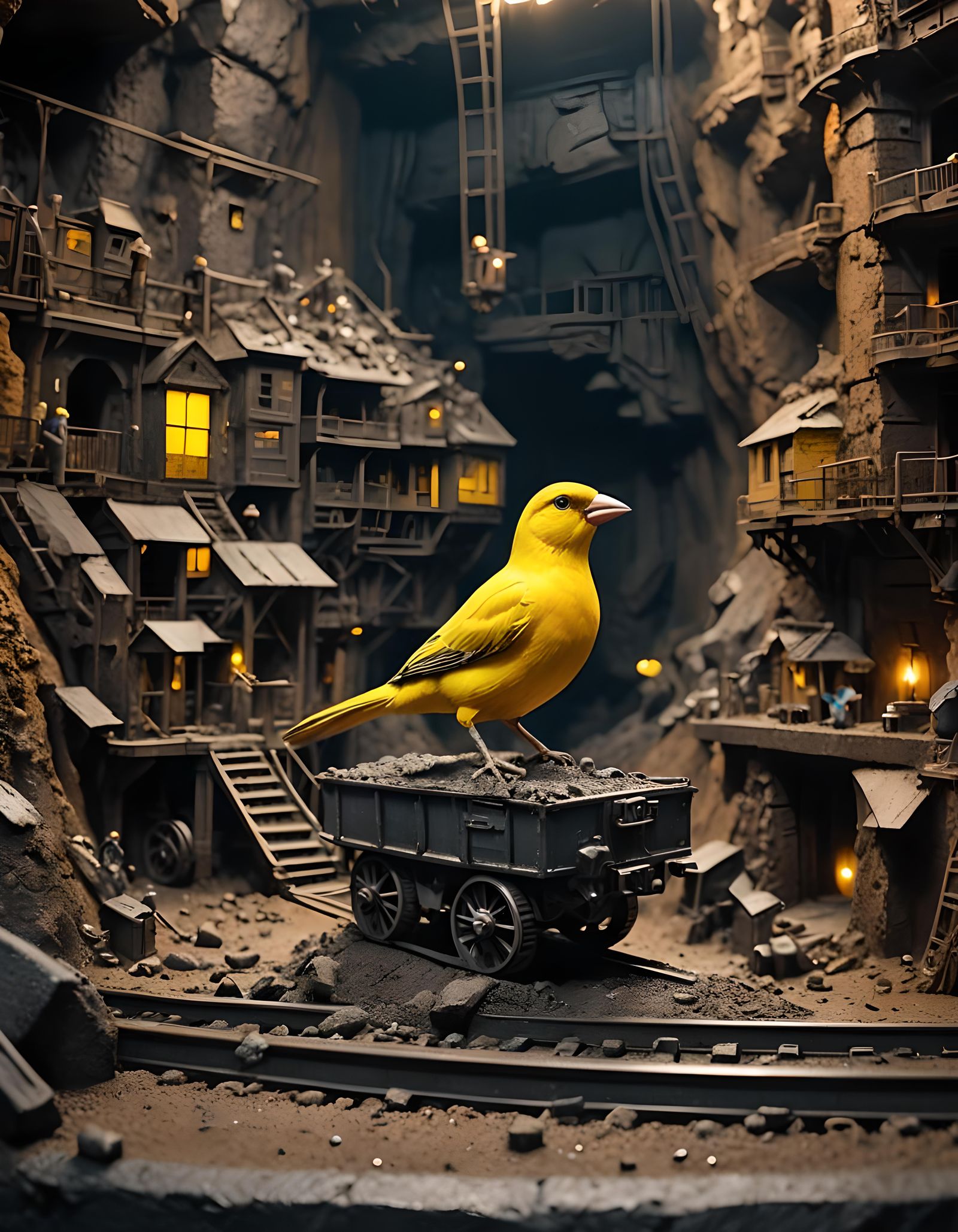 Diorama of Canary in Coal Mine Interior