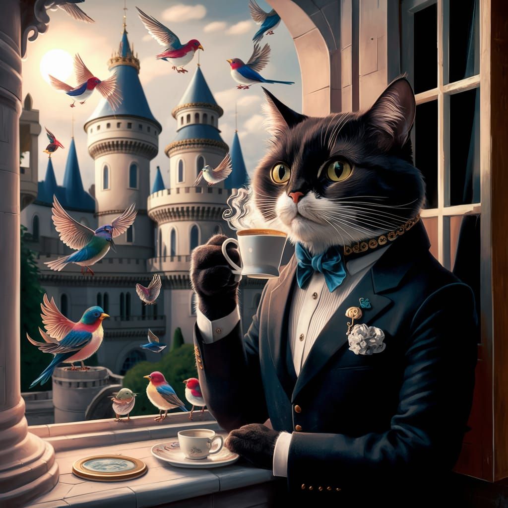 Cat drinking coffee