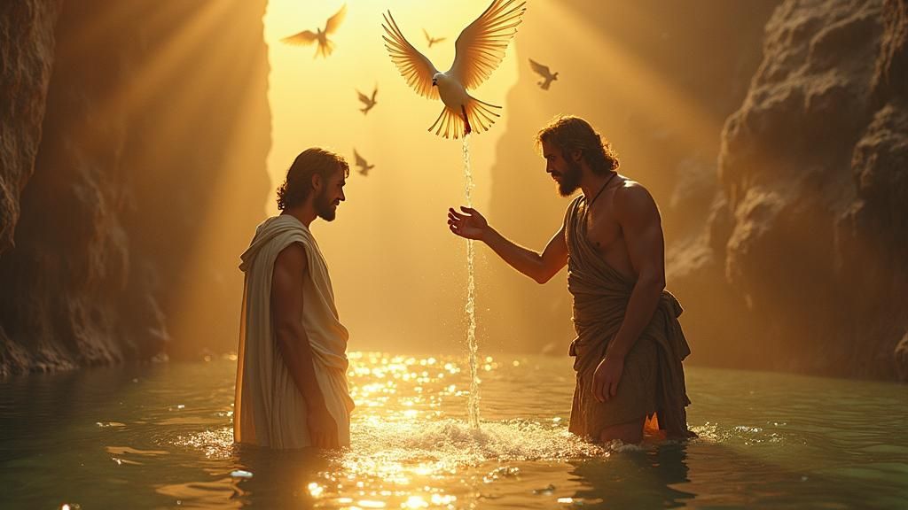 Baptism of Jesus in Encaustic Iconography Style