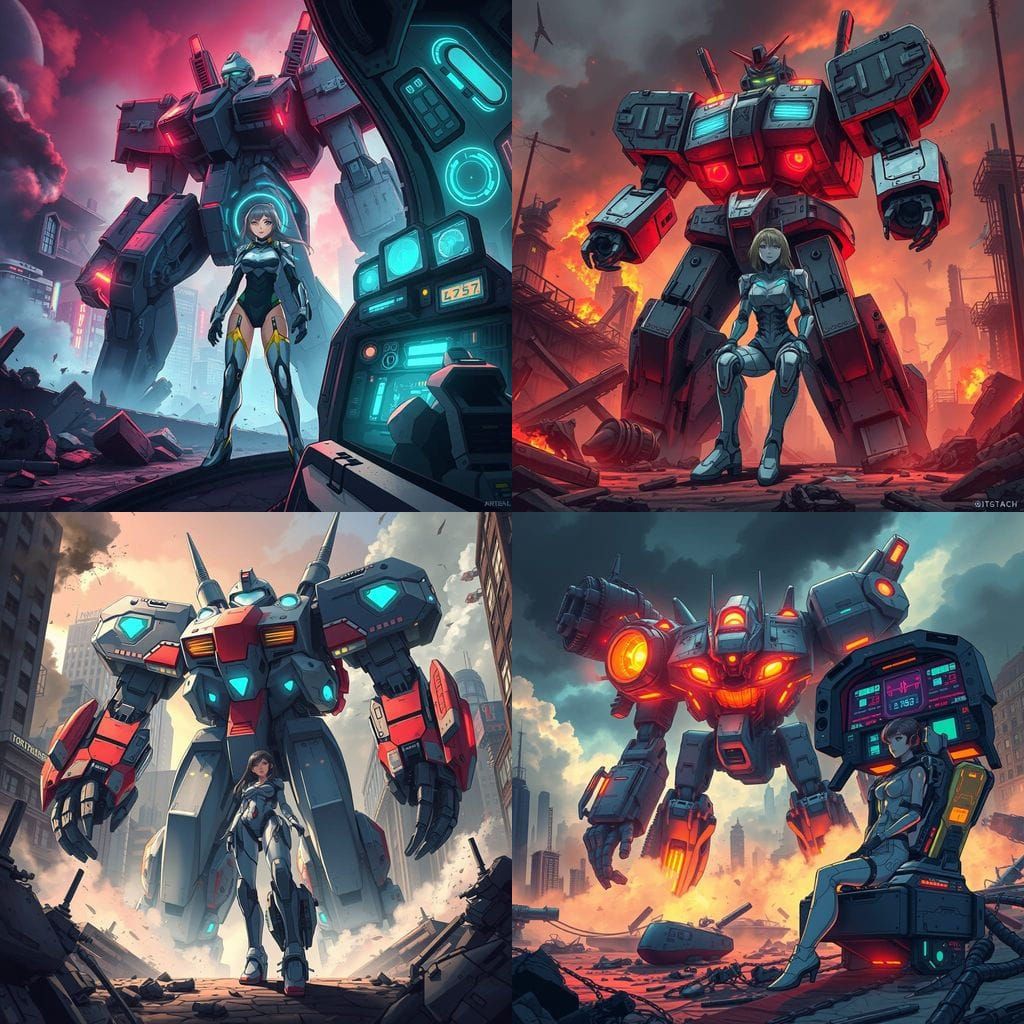 Giant Anime Mecha Warrior Dominates a Futuristic Ruin