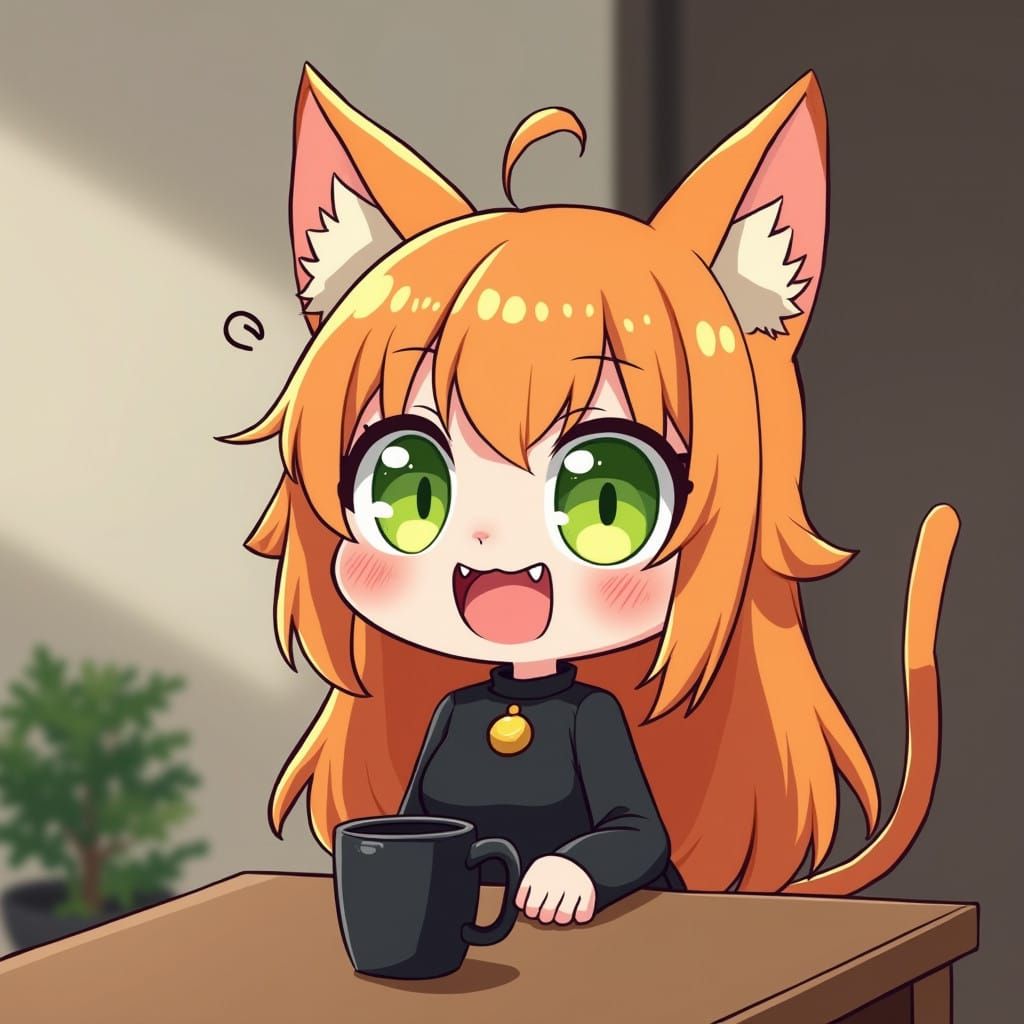 Adorable Anime Chibi Catgirl Radiates Joy