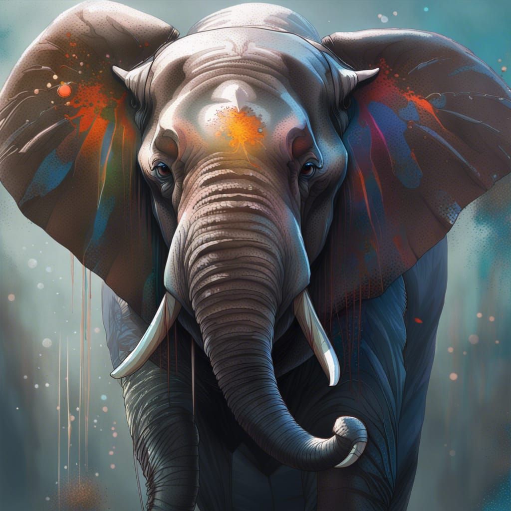 Elephant Portrait in Hyperdetailed Digital Art Style